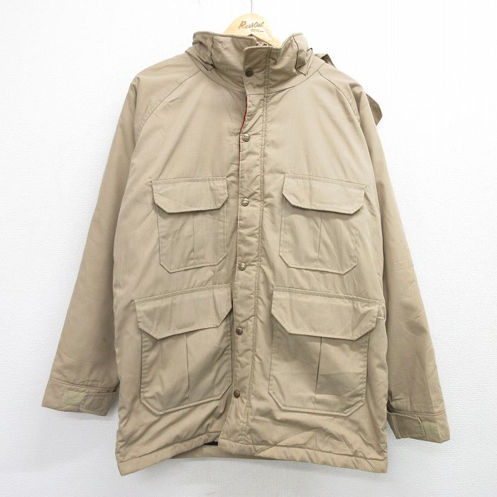 L★古着 ウールリッチ WOOLRICH 長袖 マウンテン ジャケット パーカー メンズ 90年代 90s ラグラン ロング丈 USA製 ベージュ カーキ 内側ウール 25feb06 中古 アウター