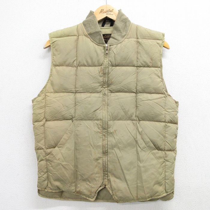 S★古着 エディーバウアー ナイロン キルティング ダウン ベスト メンズ 90年代 90s ベージュ カーキ 【spe】 25feb06 中古 アウター