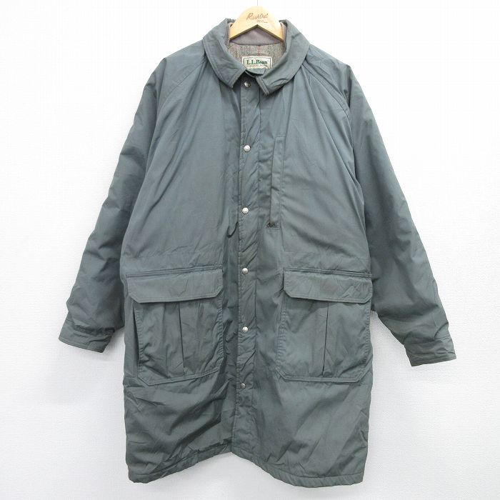 XL★古着 エルエルビーン LLBEAN 長袖 コート メンズ 80年代 80s 大きいサイズ ロング丈 USA製 グレー 内側ウール 25feb06 中古 アウター