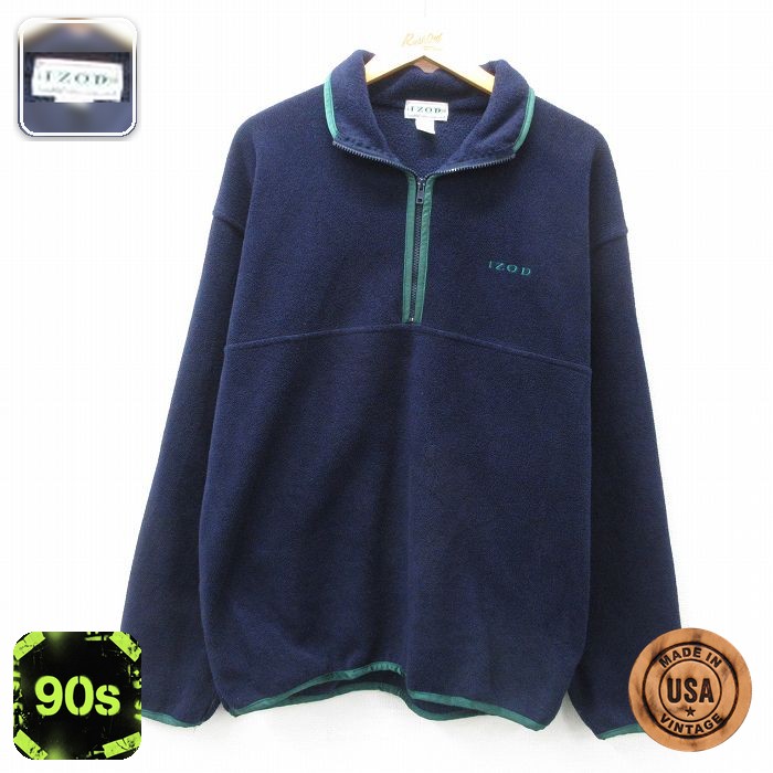 IZOD 90s ハーフジップフリースジャケット ワンポイントロゴ ネイビー メンズL相当 | 古着