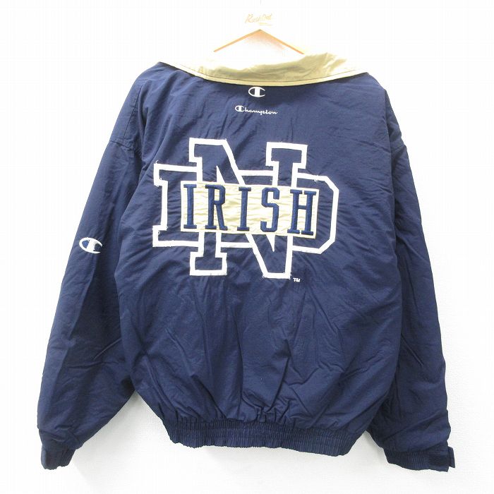 【50%OFF】XL★古着 チャンピオン champion 長袖 ナイロン ジャケット メンズ 00年代 00s ノートルダム アイリッシュ 刺繍 紺他 ネイビー 【spe】 25feb06 中古 アウター