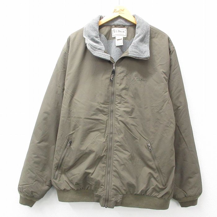 XL★古着 エルエルビーン LLBEAN 長袖 ナイロン ジャケット メンズ 00年代 00s ワンポイントロゴ シンサレート 大きいサイズ 緑系 グリーン 内側フリース 25feb06 中古 アウター
