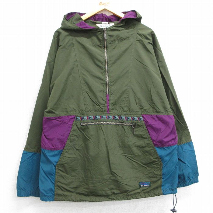 L★古着 エルエルビーン LLBEAN 長袖 ナイロン ジャケット アノラック パーカー メンズ 90年代 90s 濃緑他 グリーン 【spe】 25feb06 中古 アウター