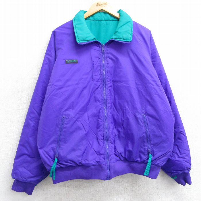 XL★古着 コロンビア COLUMBIA 長袖 ナイロン ジャケット メンズ 90年代 90s リバーシブル ラグラン 大きいサイズ 紫 パープル 25feb06 中古 アウター