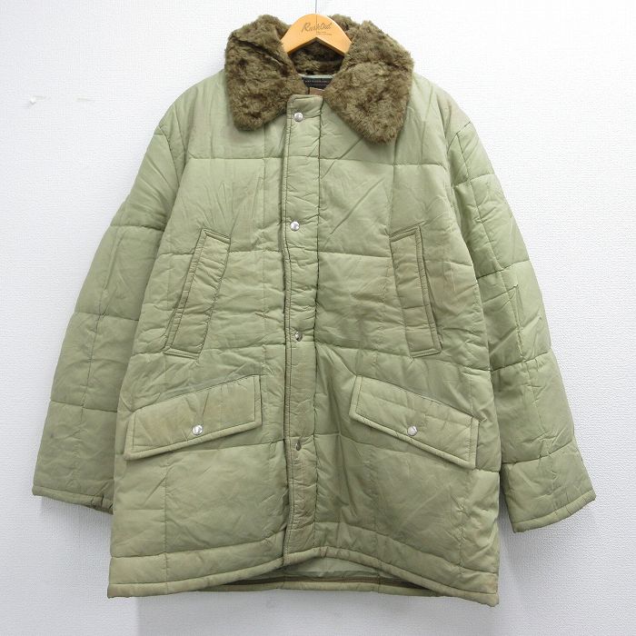 【50%OFF】L★古着 JCペニー 長袖 キルティング ナイロン ジャケット パーカー メンズ 80年代 80s ロング丈 緑系 グリーン フード内側ファー 25feb07 中古 アウター