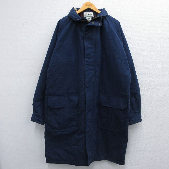 【20%OFF】XL★古着 エルエルビーン LLBEAN 長袖 コート メンズ 90年代 90s 大きいサイズ ロング丈 ラグラン 紺 ネイビー 内側ブランケット 25feb07 中古 アウター