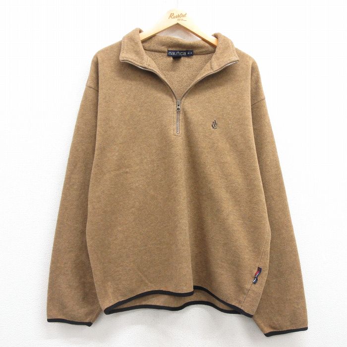 L★古着 ノーティカ NAUTICA 長袖 ブランド ハーフジップ フリース ジャケット メンズ 90年代 90s ワンポイントロゴ USA製 茶 ブラウン 25feb07 中古 アウター