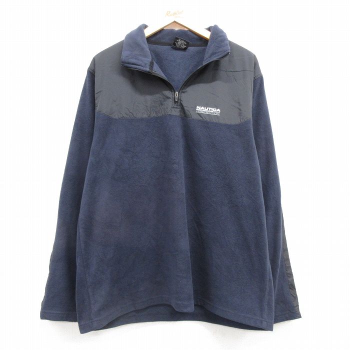L★古着 ノーティカ NAUTICA 長袖 ブランド ハーフジップ フリース ジャケット メンズ ワンポイントロゴ 紺他 ネイビー 25feb07 中古 アウター