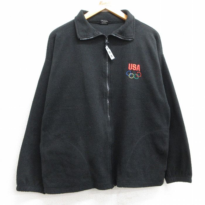 【50%OFF】M★古着 長袖 フリース ジャケット メンズ 90年代 90s USAオリンピック USA製 黒 ブラック 25feb08 中古 アウター