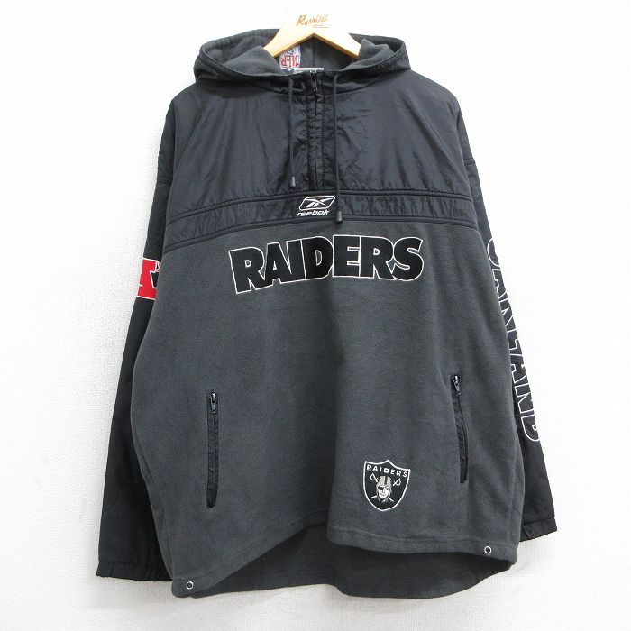XL★古着 リーボック REEBOK 長袖 ハーフジップ フリース ジャケット パーカー メンズ 00年代 00s NFL オークランドレイダース 黒他 ブラック アメフト スーパーボウル 25feb08 中古 アウター