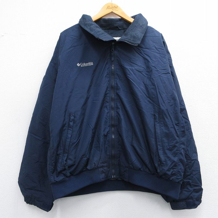 XL★古着 コロンビア COLUMBIA 長袖 ナイロン ジャケット メンズ 00年代 00s ワンポイントロゴ 大きいサイズ 紺 ネイビー 内側フリース 25feb08 中古 アウター