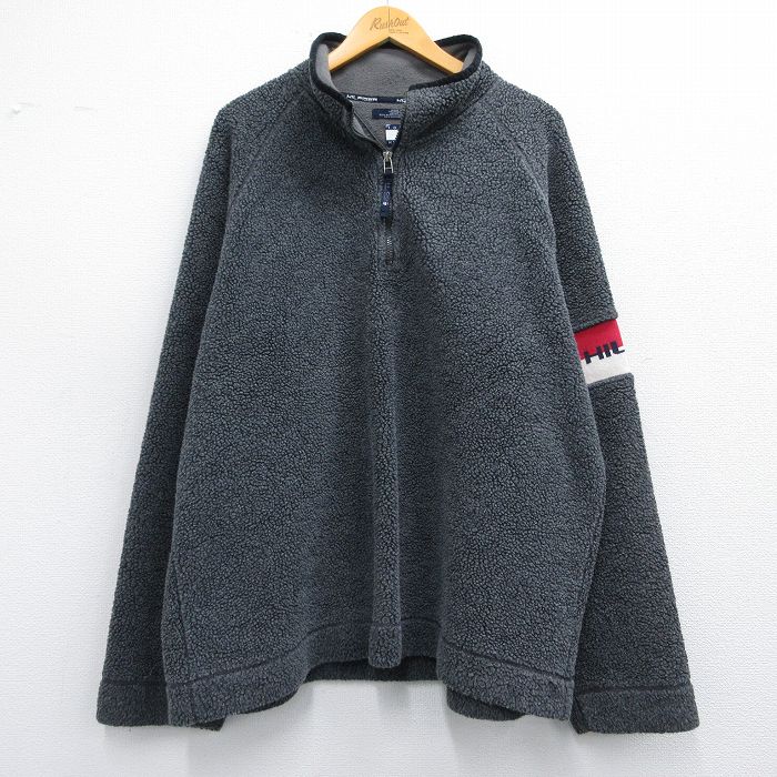 XL★古着 トミーヒルフィガー TOMMY HILFIGER 長袖 ブランド ハーフジップ フリース ジャケット メンズ 90年代 90s ワンポイントロゴ 濃グレー他 25feb08 中古 アウター
