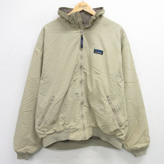 XL★古着 エルエルビーン LLBEAN 長袖 ナイロン ジャケット メンズ 80年代 80s 大きいサイズ ベージュ カーキ 内側フリース 【spe】 25feb12 中古 アウター