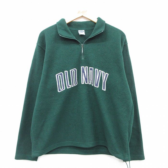 M★古着 オールドネイビー OLD NAVY 長袖 ハーフジップ フリース ジャケット メンズ 00年代 00s ビッグロゴ 緑 グリーン 25feb10 中古 アウター