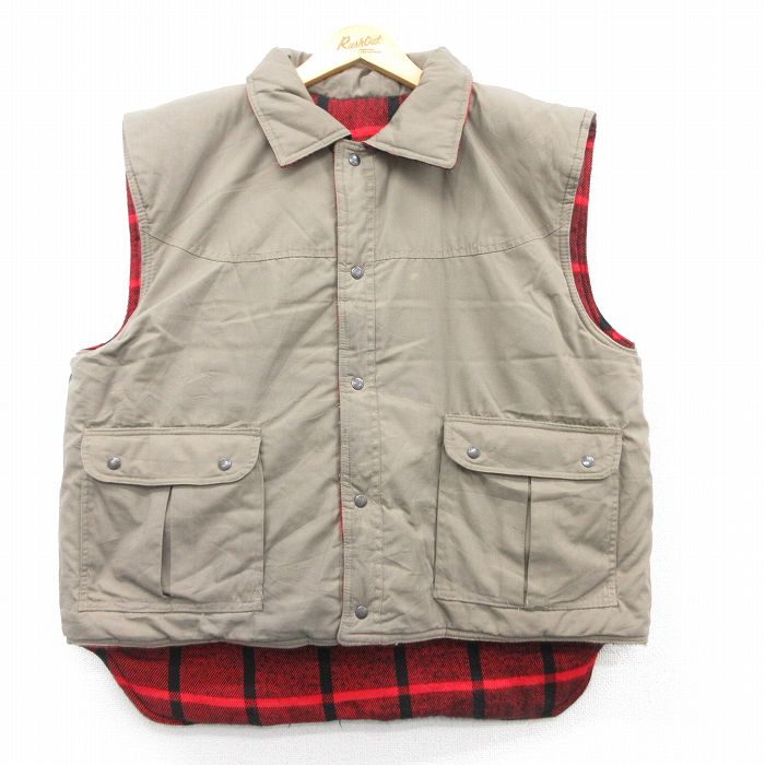 L★古着 ベスト メンズ 90年代 90s リバーシブル ベージュ系 カーキ 25feb10 中古 アウター