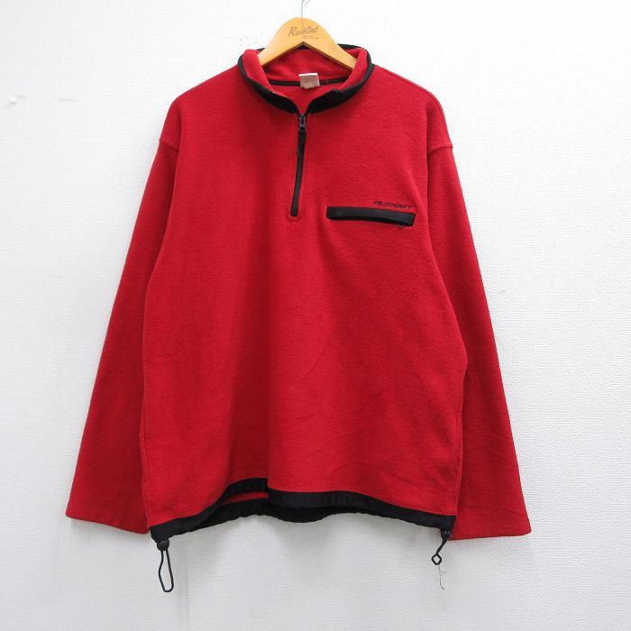 XL★古着 オールドネイビー OLD NAVY 長袖 ハーフジップ フリース ジャケット メンズ 00年代 00s ワンポイントロゴ 赤 レッド 25feb14 中古 アウター