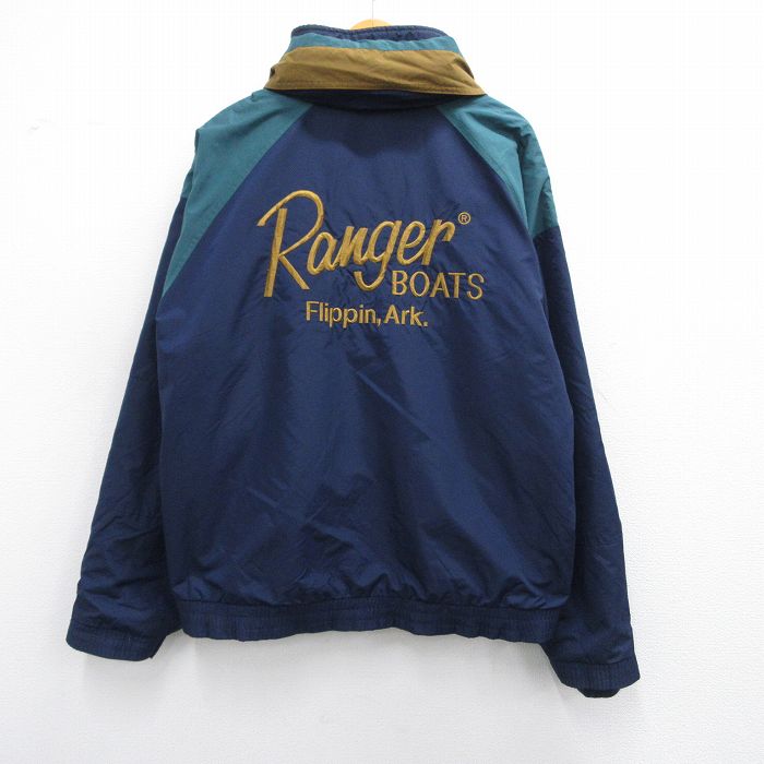 XL★古着 Dun brooke 長袖 ナイロン ジャケット メンズ 90年代 90s Ranger 刺繍 大きいサイズ 濃紺 ネイビー 内側フリース 25feb14 中古 アウター