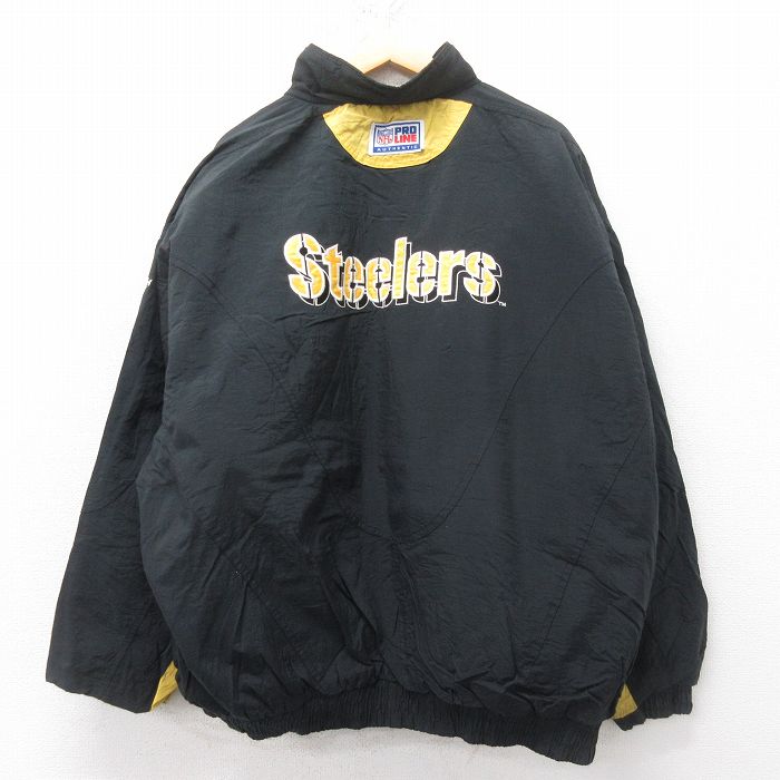 XL★古着 リーボック REEBOK 長袖 ナイロン ジャケット メンズ 90年代 90s NFL ピッツバーグスティーラーズ 大きいサイズ 黒他 ブラック 内側キルティング アメフト スーパーボウル 25feb15 中古 アウター