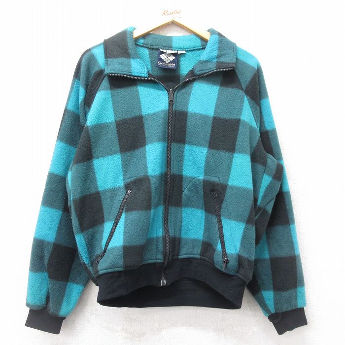 M★古着 コロンビア COLUMBIA 長袖 フリース ジャケット メンズ 80年代 80s ラグラン 水色他 バッファロー チェック 25feb15 中古 アウター