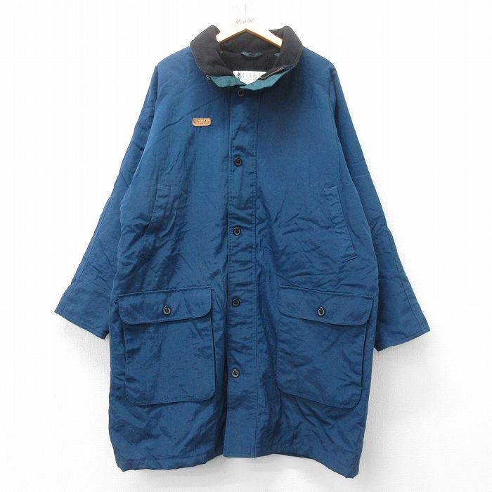 XL★古着 コロンビア COLUMBIA 長袖 ナイロン コート メンズ 00年代 00s ラグラン 大きいサイズ ロング丈 紺 ネイビー 内側フリース 【spe】 25feb15 中古 アウター