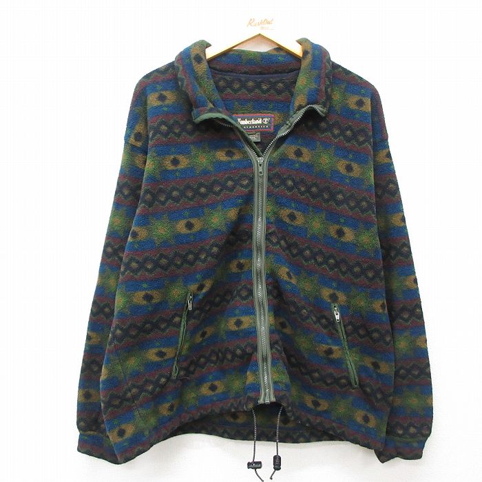L★古着 ティンバーランド 長袖 フリース ジャケット メンズ 90年代 90s 総柄 USA製 黒他 ブラック 【spe】 25feb17 中古 アウター