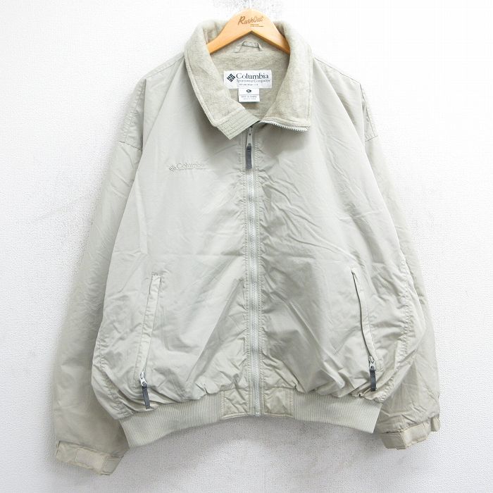 XL★古着 コロンビア COLUMBIA 長袖 ナイロン ジャケット メンズ 00年代 00s ワンポイントロゴ 大きいサイズ 薄ベージュ カーキ 内側フリース 25feb18 中古 アウター