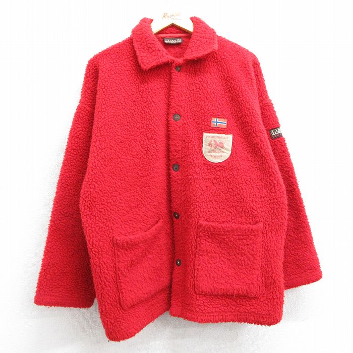 L★古着 長袖 ボア フリース ジャケット メンズ 90年代 90s ナパピり 赤 レッド 25feb18 中古 アウター