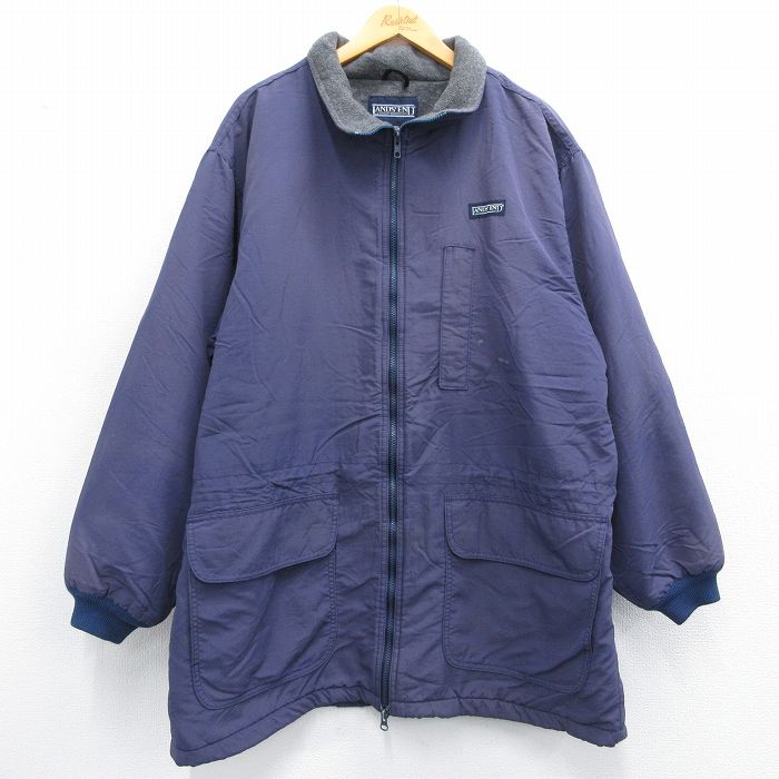 XL★古着 ランズエンド 長袖 ナイロン ジャケット メンズ 90年代 90s ロング丈 USA製 紺系 ネイビー 内側フリース 25feb18 中古 アウター