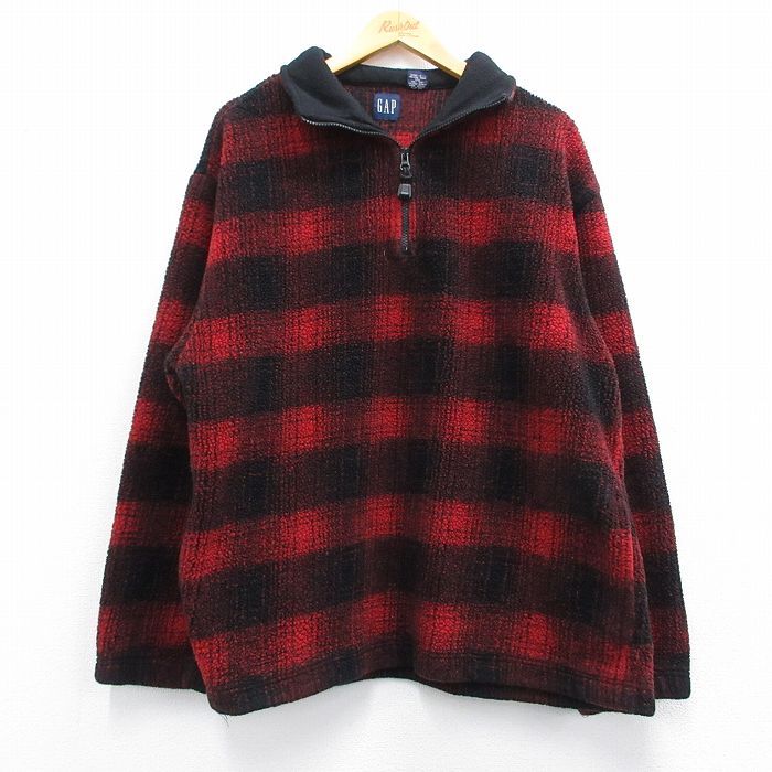 M★古着 ギャップ GAP 長袖 ハーフジップ フリース ジャケット メンズ 00年代 00s 赤他 レッド チェック 25feb18 中古 アウター