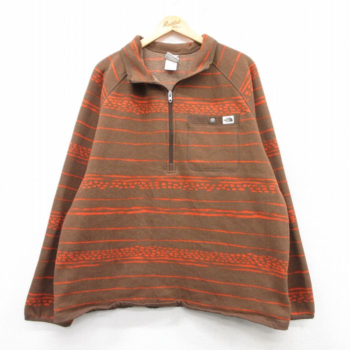 XL★古着 ノースフェイス THE NORTH FACE 長袖 ハーフジップ フリース ジャケット メンズ 茶他 ブラウン 25feb18 中古 アウター