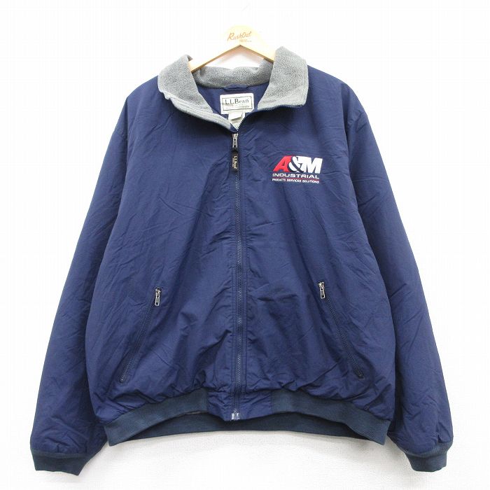 XL★古着 エルエルビーン LLBEAN 長袖 ナイロン ジャケット メンズ 00年代 00s A&M 大きいサイズ 濃紺 ネイビー 内側フリース 25feb18 中古 アウター