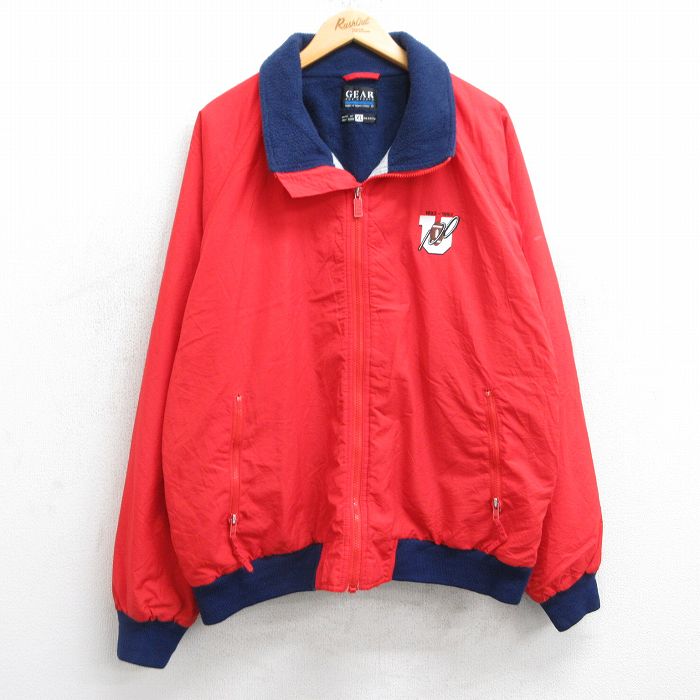 XL★古着 長袖 ジャケット メンズ 90年代 90s フットボール ラグラン 赤 レッド 内側フリース 25feb21 中古 アウター