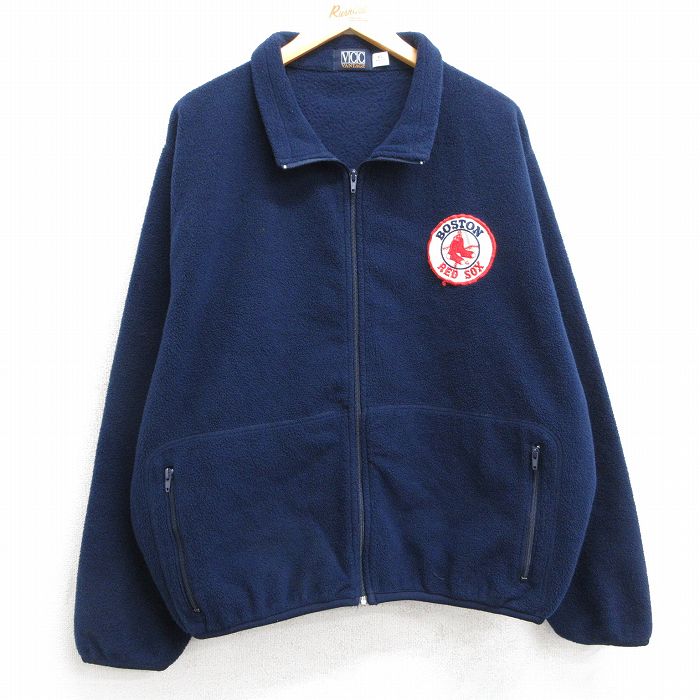 L★古着 長袖 フリース ジャケット メンズ 90年代 90s MLB ボストンレッドソックス USA製 紺 ネイビー メジャーリーグ ベースボール 野球 25feb21 中古 アウター