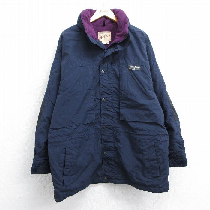 XL★古着 ウールリッチ WOOLRICH 長袖 ナイロン マウンテン ジャケット メンズ 00年代 00s ロング丈 ポーラテック 紺 ネイビー 内側フリース 【spe】 25feb21 中古 アウター