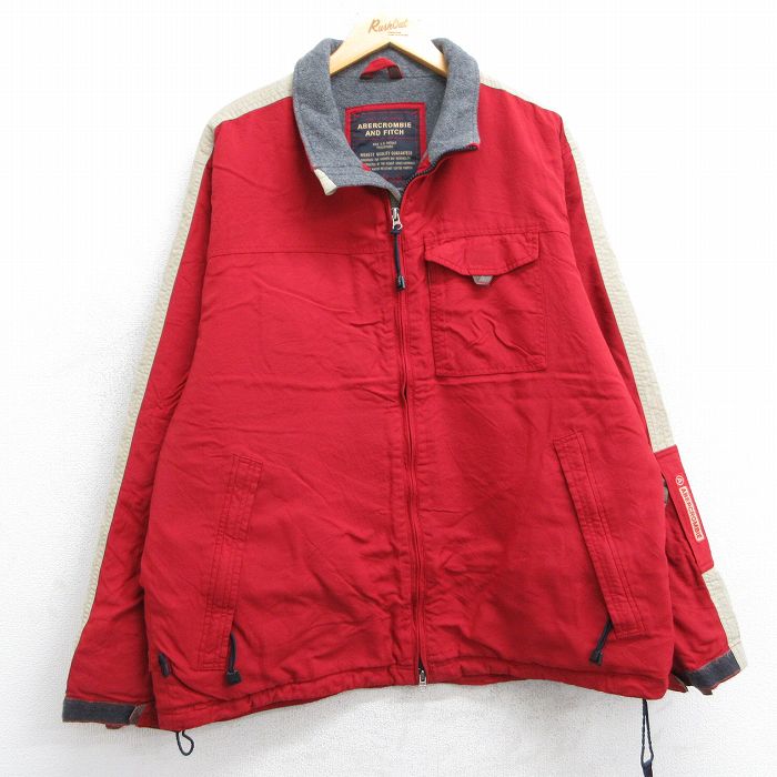 【50%OFF】XL★古着 アバクロンビー Abercrombie&fitch 長袖 ナイロン ジャケット メンズ 赤 レッド 内側フリース 25feb21 中古 アウター