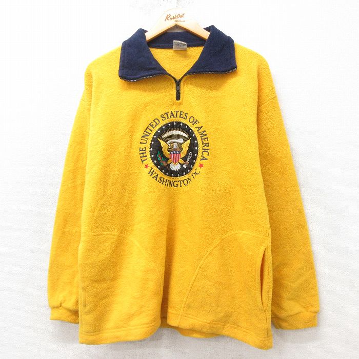 M★古着 長袖 フリース ハーフジップ ジャケット メンズ 90年代 90s ワシントンDC 刺繍 USA製 黄色他 イエロー 25feb21 中古 アウター