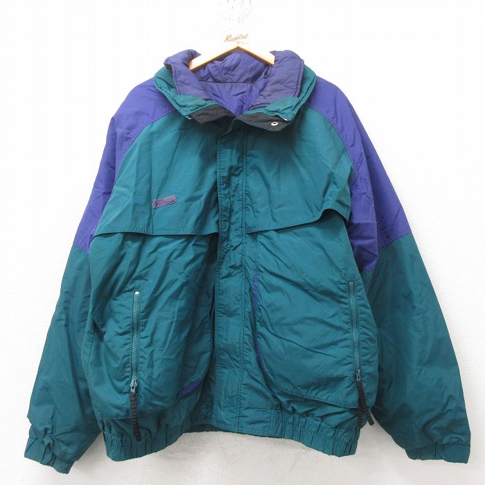XL★古着 コロンビア COLUMBIA 長袖 ナイロン ジャケット メンズ 90年代 90s Powder Keg 大きいサイズ 青緑 【spe】 25feb21 中古 アウター