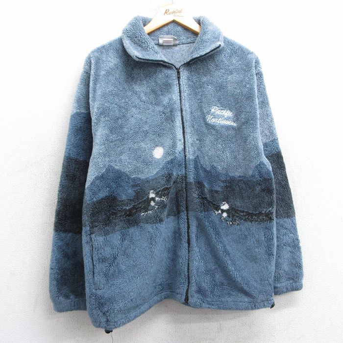M★古着 長袖 フリース ジャケット メンズ 90年代 90s 鳥 USA製 薄紺系他 ネイビー 【spe】 25feb22 中古 アウター