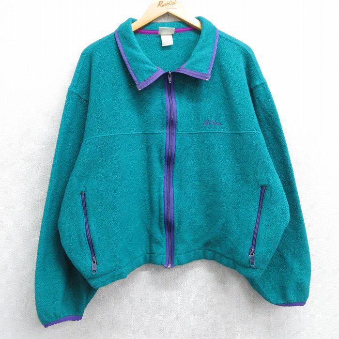 XL★古着 エルエルビーン LLBEAN 長袖 フリース ジャケット メンズ 80年代 80s ワンポイントロゴ 青緑 【spe】 25feb22 中古 アウター