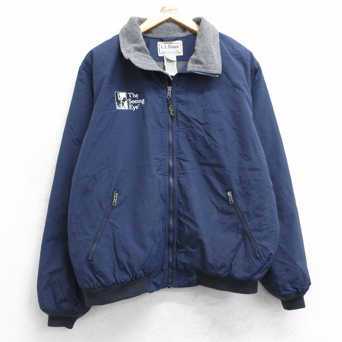 L★古着 エルエルビーン LLBEAN 長袖 ナイロン ジャケット メンズ 00年代 00s ワンポイントロゴ 犬 紺 ネイビー 内側フリース 25feb22 中古 アウター