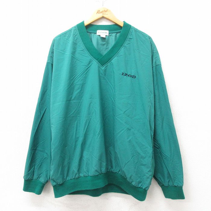 XL★古着 IZOD 長袖 ナイロン ジャケット メンズ 90年代 90s ワンポイントロゴ Vネック 緑 グリーン 25feb25 中古 アウター
