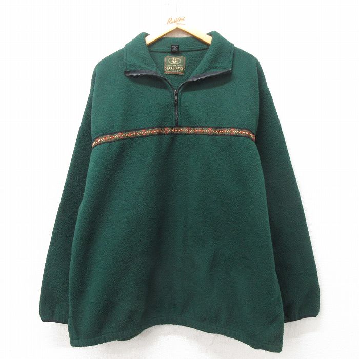 XL★古着 長袖 ハーフジップ フリース ジャケット メンズ 90年代 90s 大きいサイズ USA製 緑 グリーン 25feb25 中古 アウター