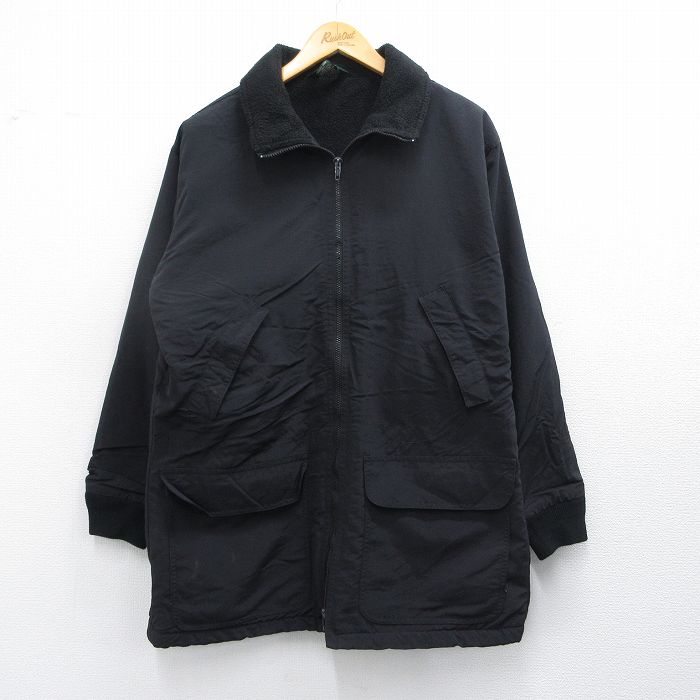 L★古着 ジェイクルー J.CREW 長袖 ナイロン ジャケット メンズ 90年代 90s ロング丈 USA製 黒 ブラック 内側フリース 25feb27 中古 アウター