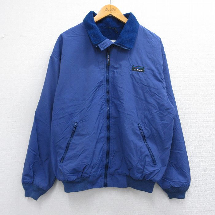 L★古着 エルエルビーン LLBEAN 長袖 ナイロン ジャケット メンズ 90年代 90s ワンポイントロゴ 紺 ネイビー 内側フリース 25feb27 中古 アウター