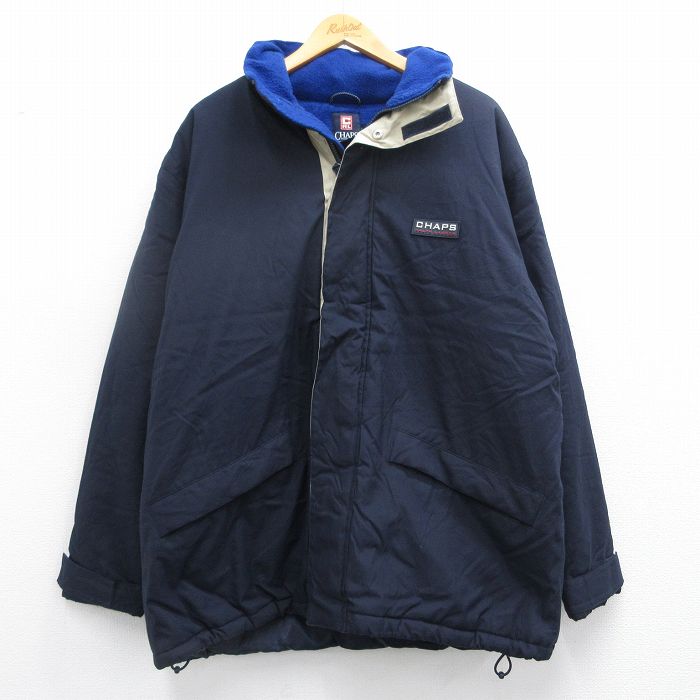 XL★古着 ラルフローレン Ralph Lauren チャップス 長袖 ブランド ナイロン ジャケット メンズ 90年代 90s ワンポイントロゴ 大きいサイズ ロング丈 紺 ネイビー 25feb27 中古 アウター
