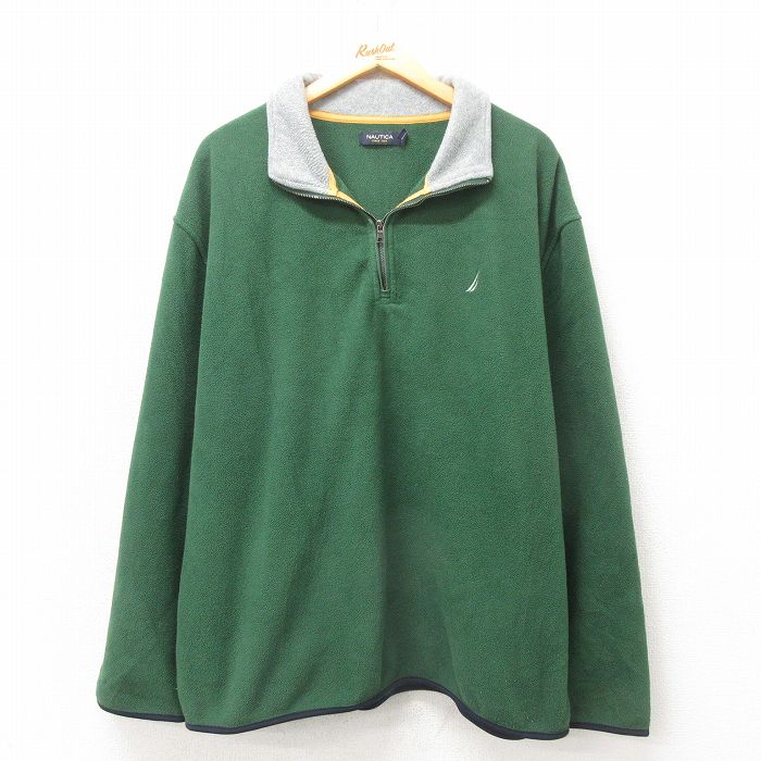 【20%OFF】XL★古着 ノーティカ NAUTICA 長袖 ハーフジップ ブランド フリース ジャケット メンズ ワンポイントロゴ 大きいサイズ 緑 グリーン 25mar10 中古 アウター