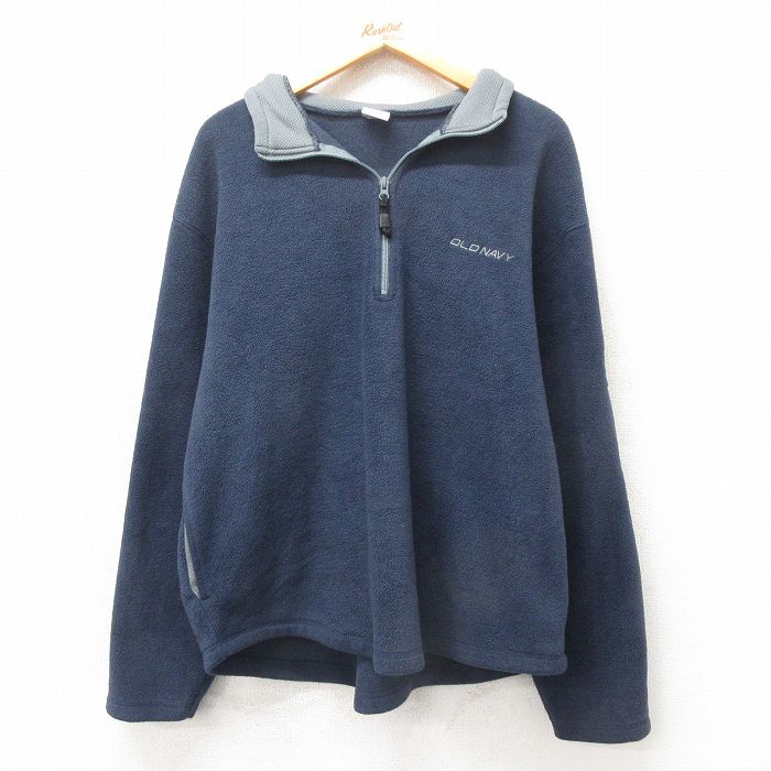 L★古着 オールドネイビー OLD NAVY 長袖 ハーフジップ フリース ジャケット メンズ 00年代 00s ワンポイントロゴ 紺 ネイビー 25mar10 中古 アウター
