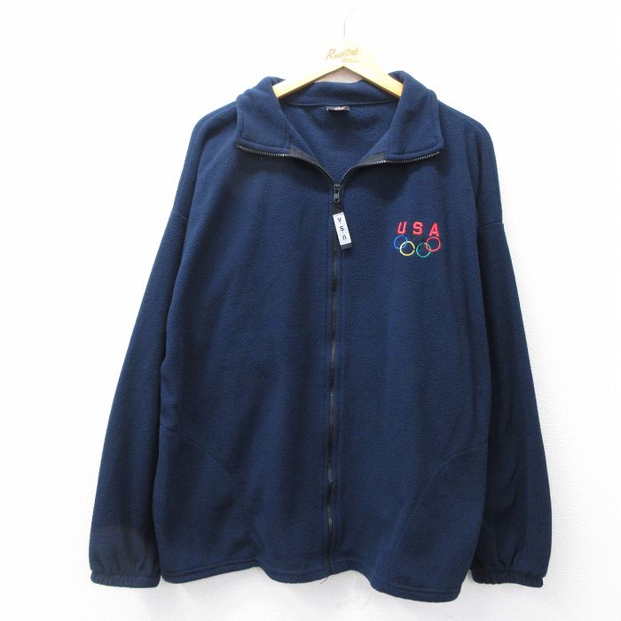 XL★古着 長袖 フリース ジャケット メンズ 90年代 90s USAオリンピック USA製 紺 ネイビー 25sep04 中古 アウター