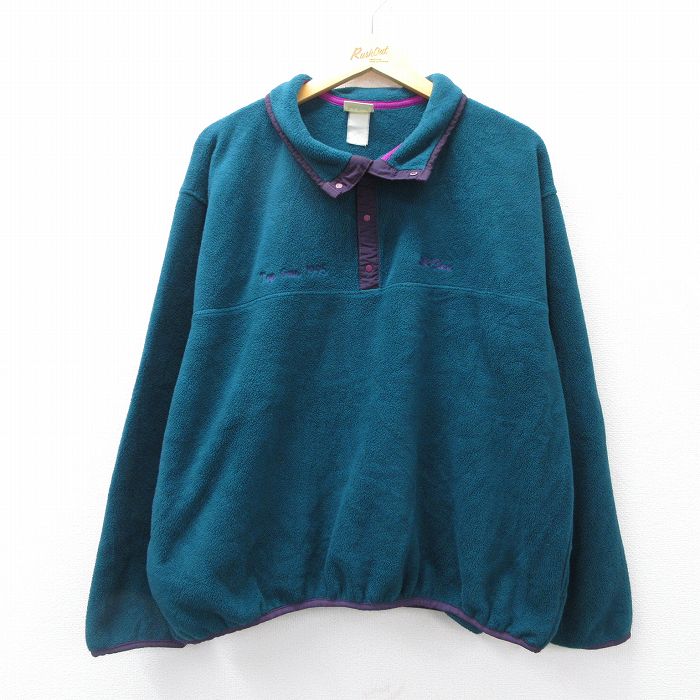 XL★古着 エルエルビーン LLBEAN 長袖 フリース ジャケット メンズ 90年代 90s ワンポイントロゴ 大きいサイズ スナップT 青緑系 25sep04 中古 アウター