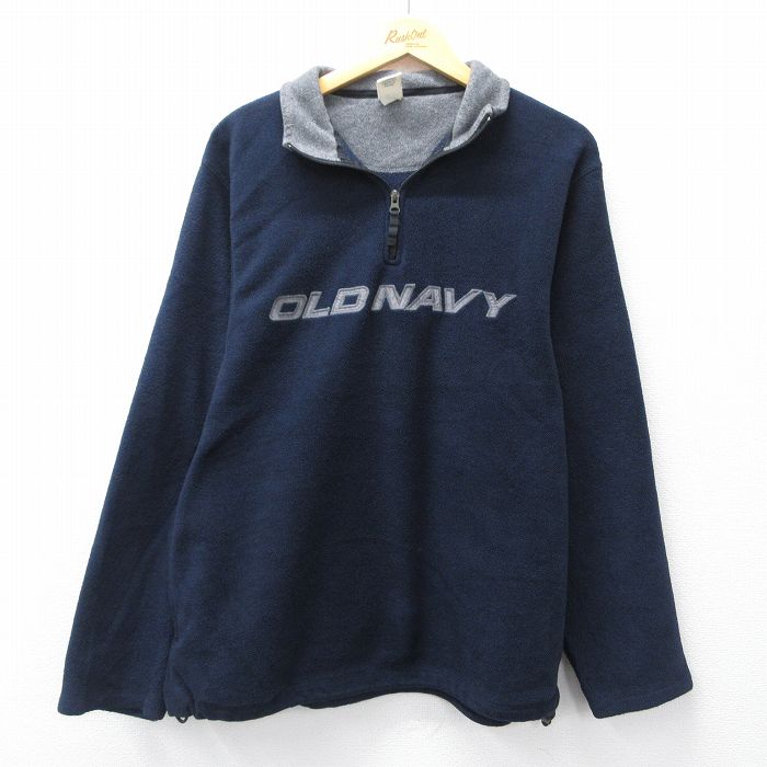 オールドネイビー ハーフジップフリースジャケット ビッグロゴ ネイビー L | 古着